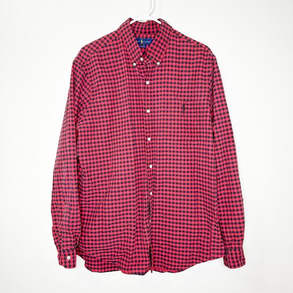 Ralph Lauren Button-Down Shirt Gingham Long Sleeve Collared Red Black Size XL - Picture 1 of 8